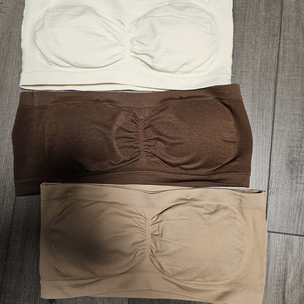 Rene Rofe Cream, Brown, and Tan Bandeau Bras